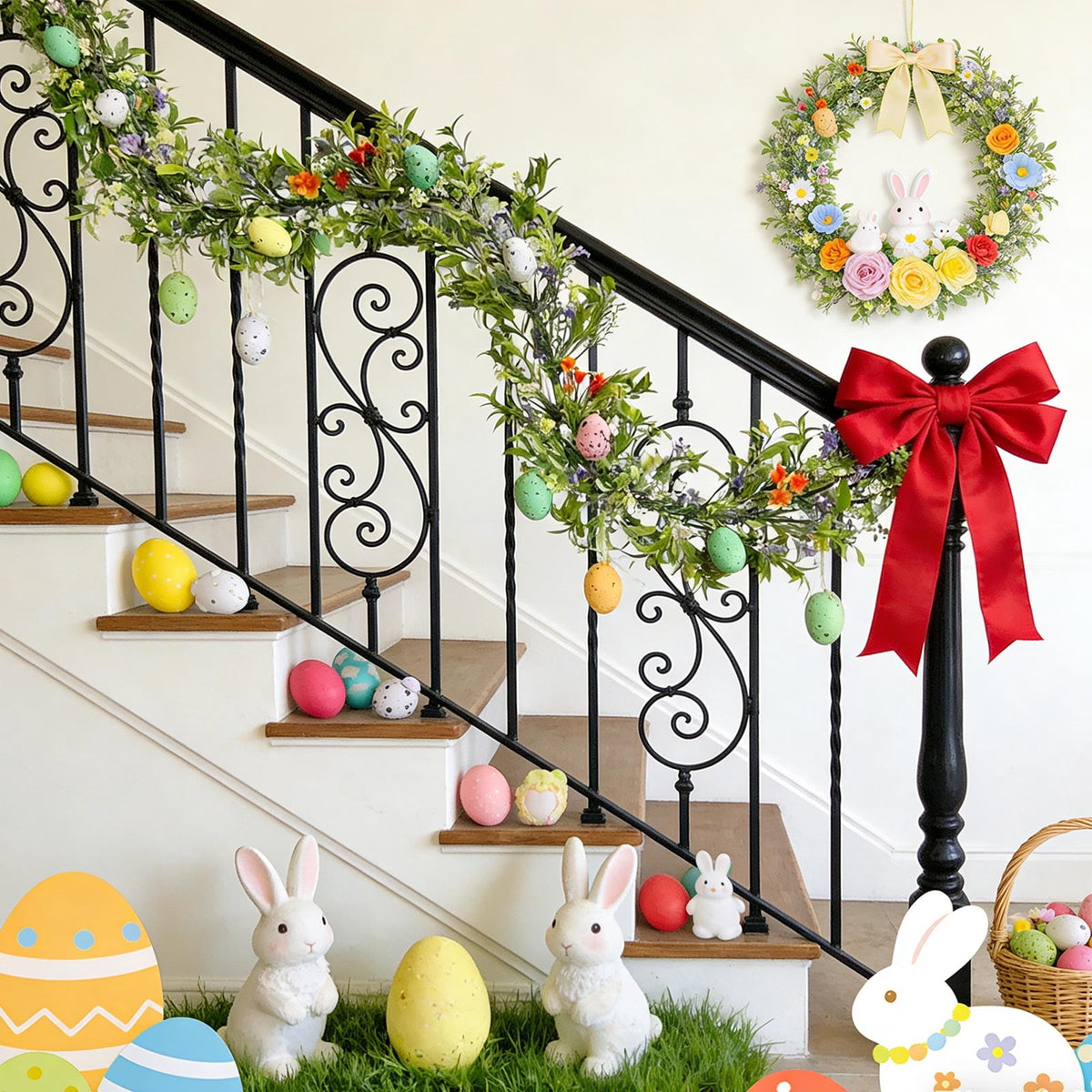 yulier Artificial Garland 70.86 inch Spring Garland with Flowers, Faux Vines Floral Hanging Garland for Holiday Wedding Spring Home Party Window Door Fireplace Table Indoor Outdoor Decor