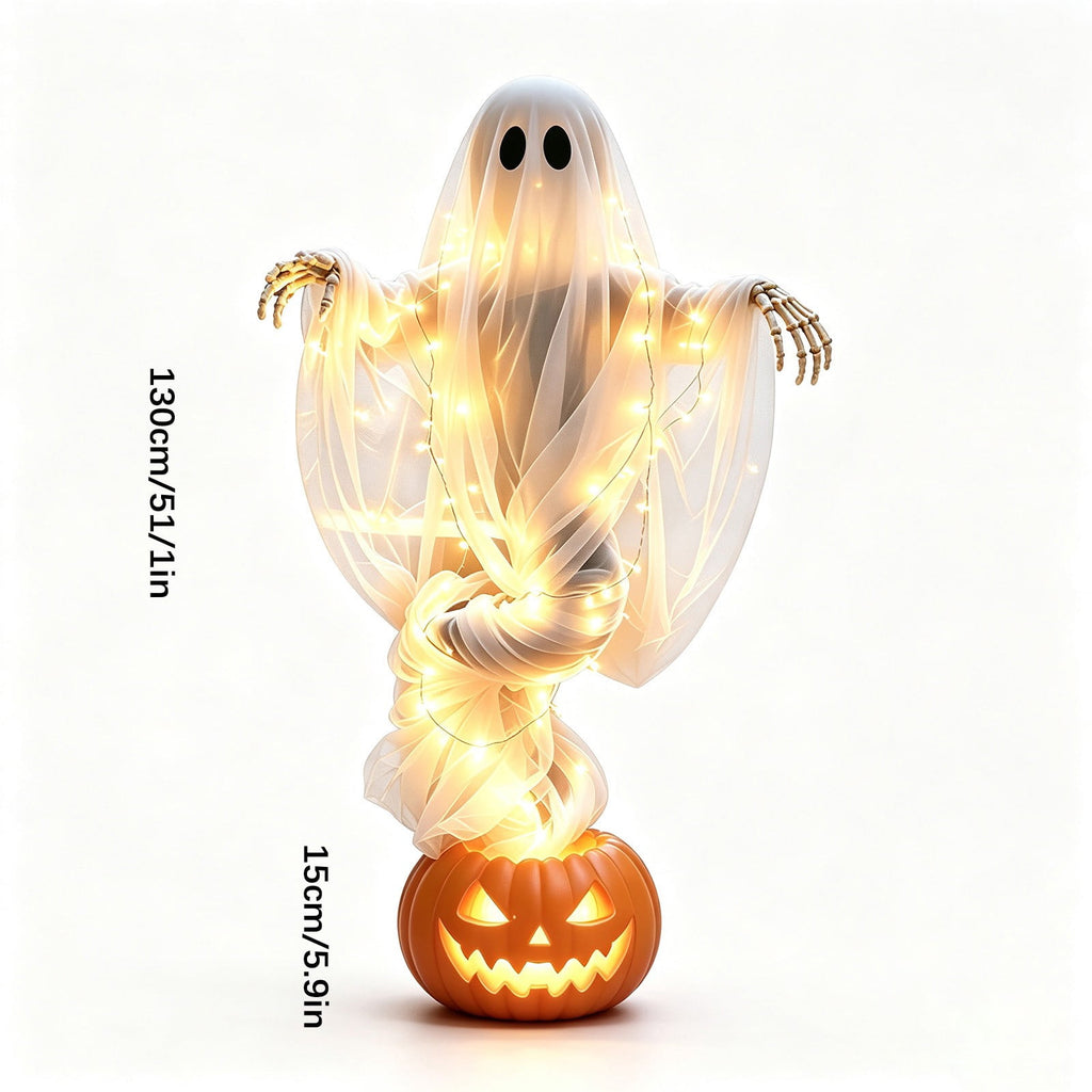 Luckky Swirling Ghost Pumpkin Yard Lamp,Lighted Spooky Ghost Statue with Warm Light,Waterproof Outdoor Ornament for Porch,Pathway,Lawn & Garden,Fall Autumn Halloween Party Decor
