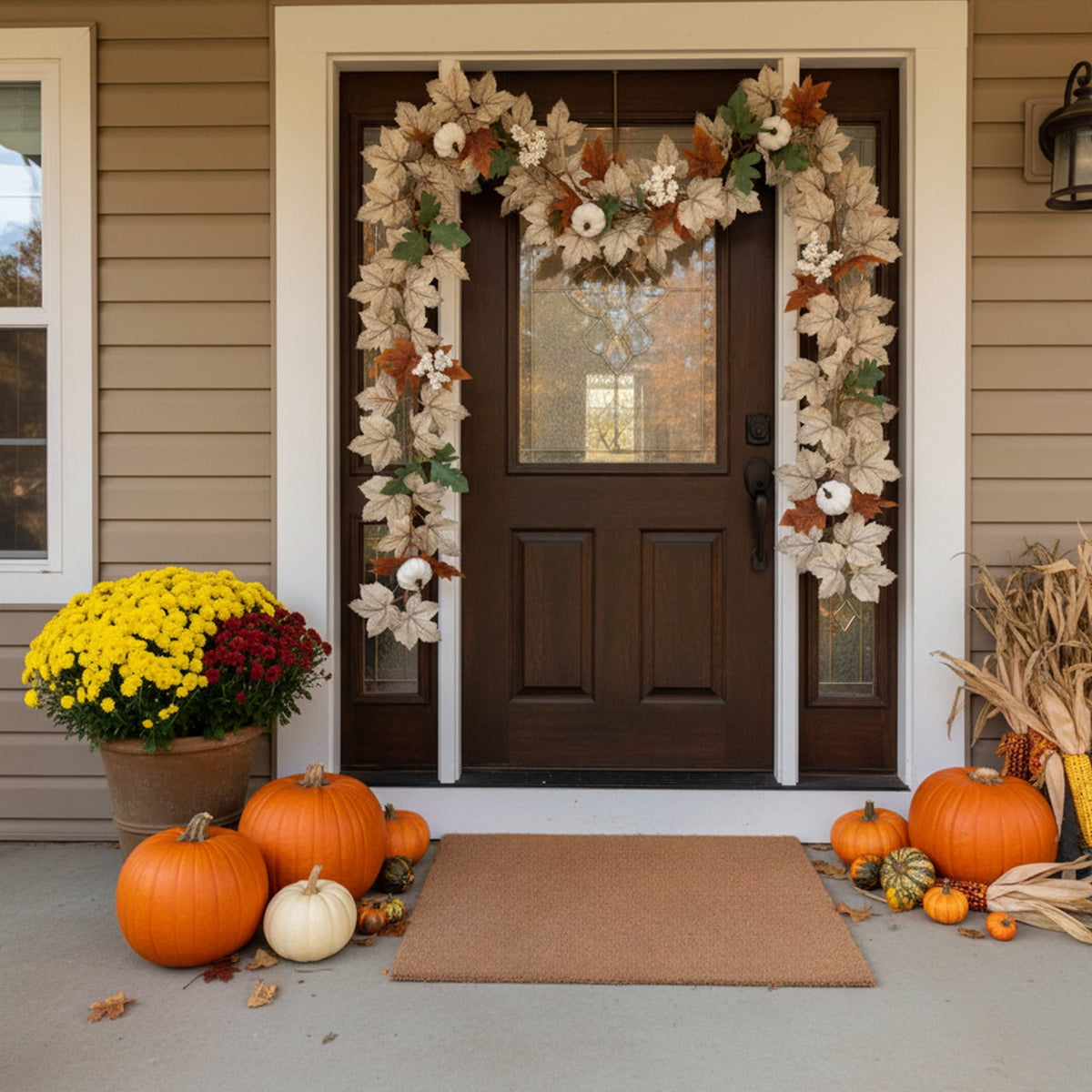 Fall Halloween Decoration for Home Indoor Outdoor Clearance Under $5.00!Artificial Maple Leaf Vines Home Decor Faux Flowers Simulated Pumpkins Artificial Maple Leaves For Thanksgiving Festival