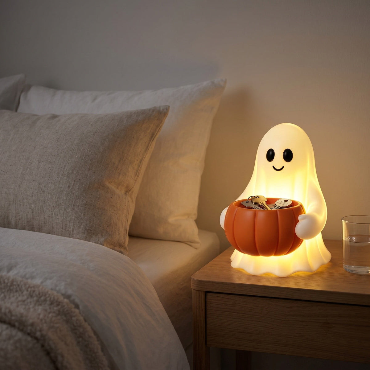 Halloween Decoration Ghost Figurine 11in Resin Ghost Statues with Pumpkin Candy Bowl for Outdoor Indoor Front Door, Porch Yard Lawn Party Decor