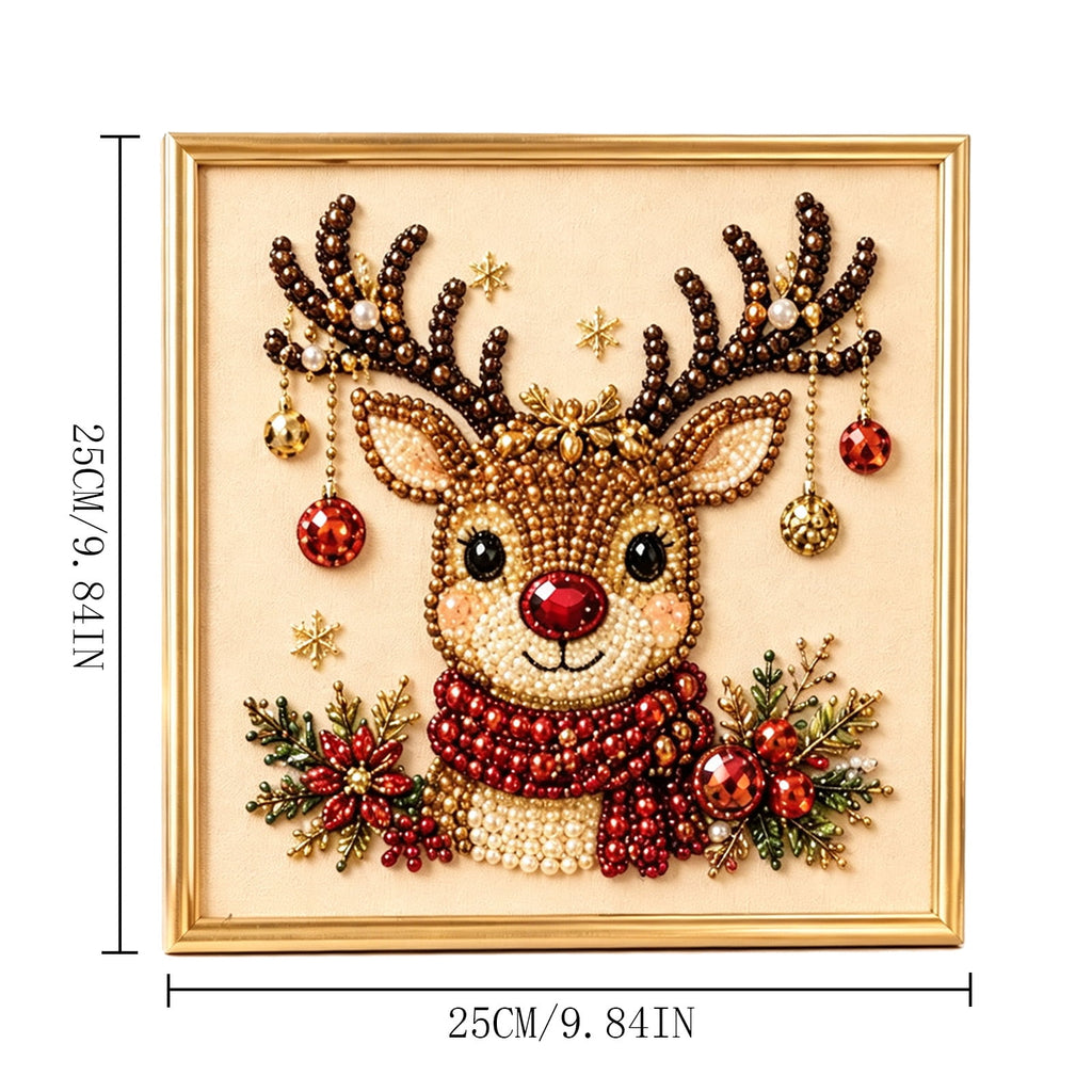 JWZZYD DIY Christmas Pearl Painting Art Kit with Frame, 9.8" Christmas Pearl Beads Art Craft Set, Gemstone Dots Beads for Holiday Christmas Wall Decor, Decoration Gift(Reindeer)