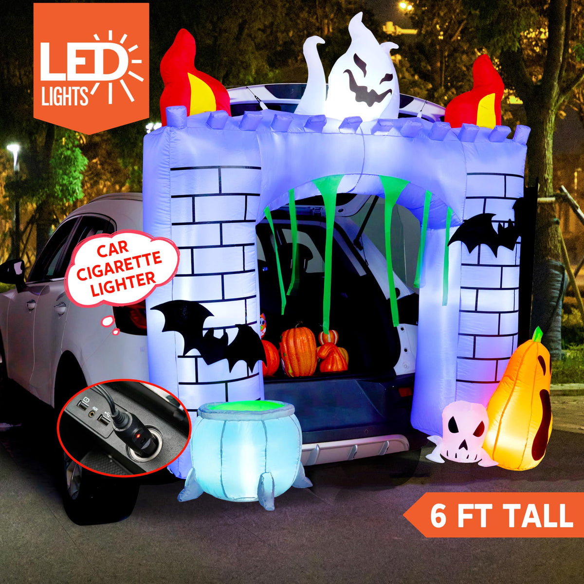 Joyfy 5 FT Halloween Inflatable Ghost Decoration with Colorful LEDs,Trunk or Treat Car Decorations Kit Ghost Trio with Built-in LED Light for Halloween Party Indoor,Outdoor,Yard,Garden Decor