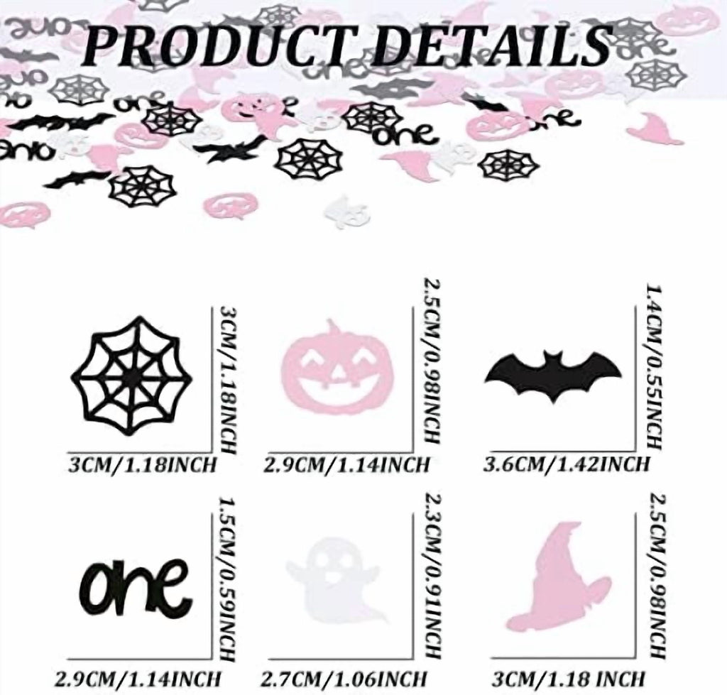 200 Piece Halloween 1st Birthday Party Confetti Pink Black Spider Web Pumpkin Bat Wizard Hat Ghost Table Decor