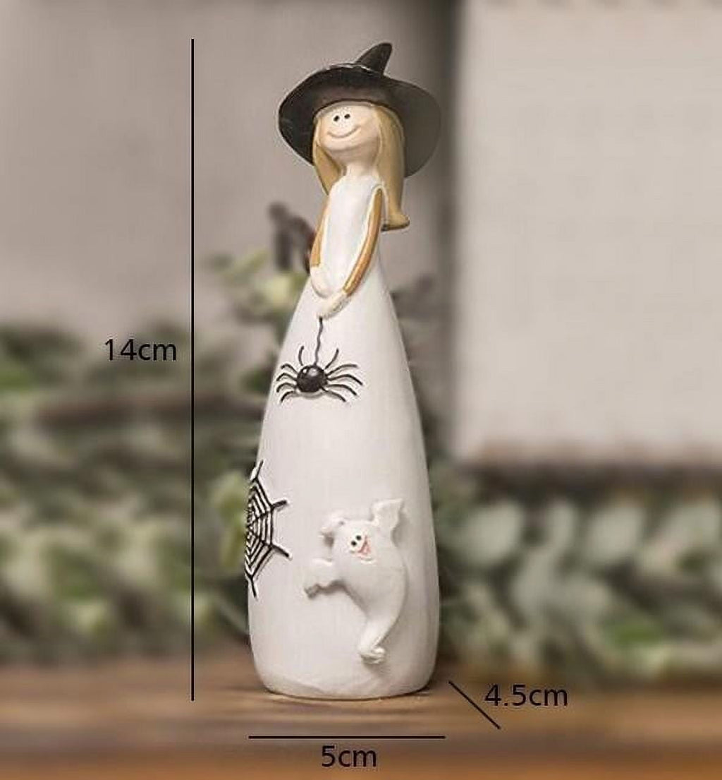 Halloween Witches Figurine Tabletop Decor,Resin Witch Statues Decorations with Classic Witches Hats,Cat,Ghost,Crow, and Pumpkins,Holiday,Party,Home Decor and Fall Decor