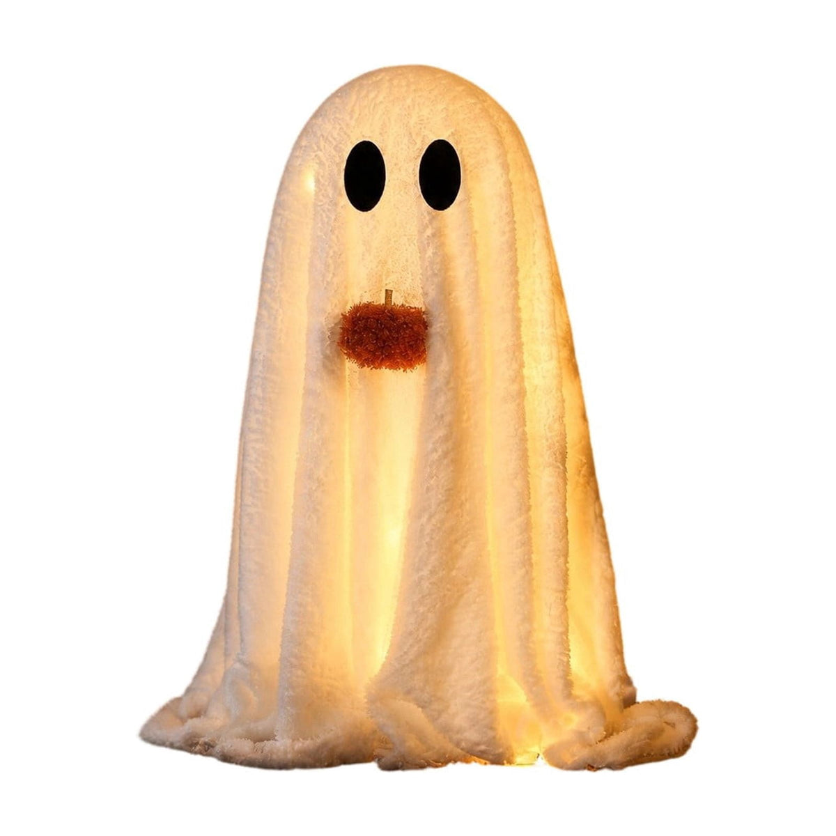 Light Up Plush Ghost with Pumpkin Ornament, Cute White Fabric Ghost Decoration with Warm LED Light, Halloween Luminous Farmhouse Tabletop Decor for Mantel, Shelf and Home Display