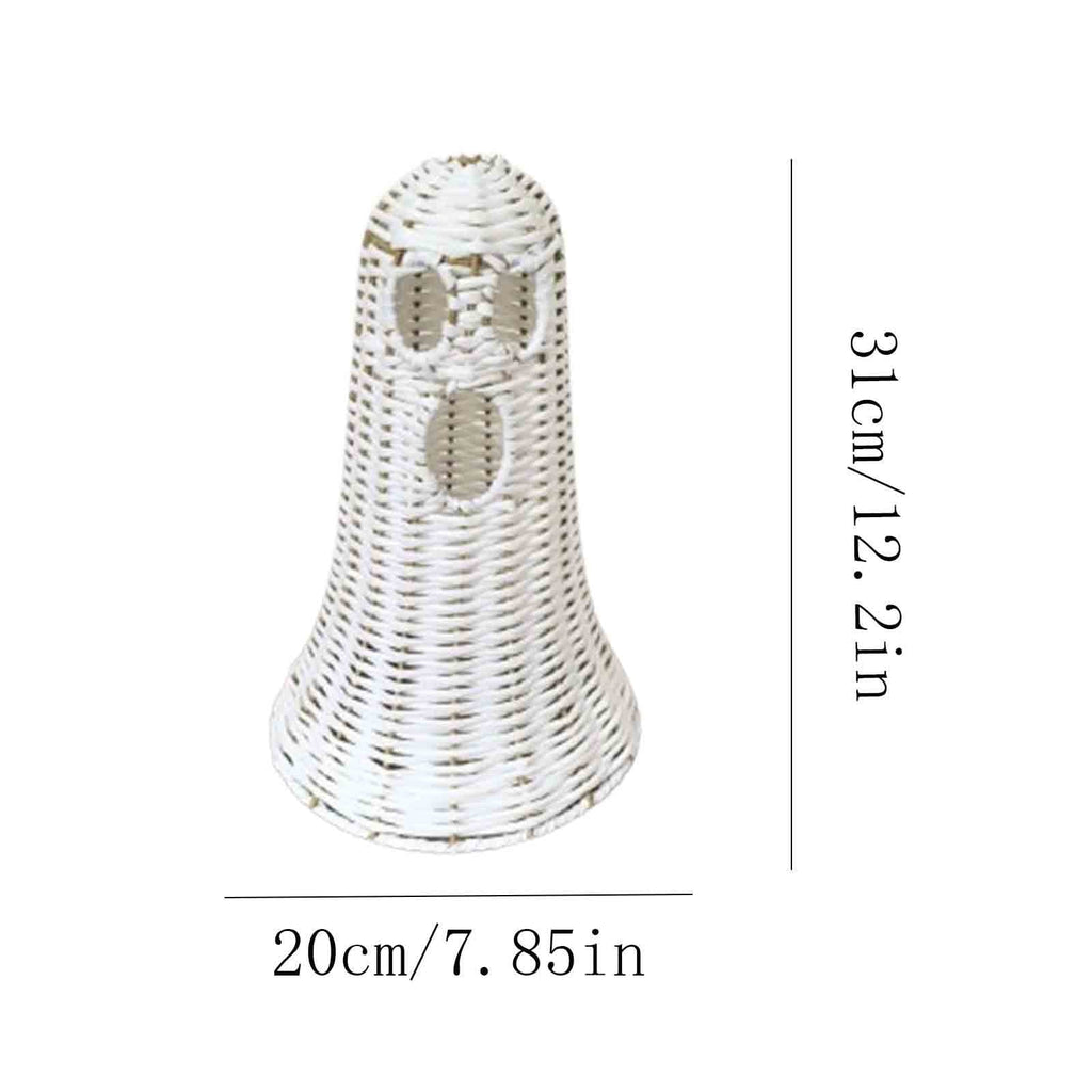 Wicker Ghost Decor, Halloween Decorations Indoor 12.2 Inch, Rattan Ghost Basket Tabletop Lamp Shade for Fall Home Mantel, Halloween Gift Ideal