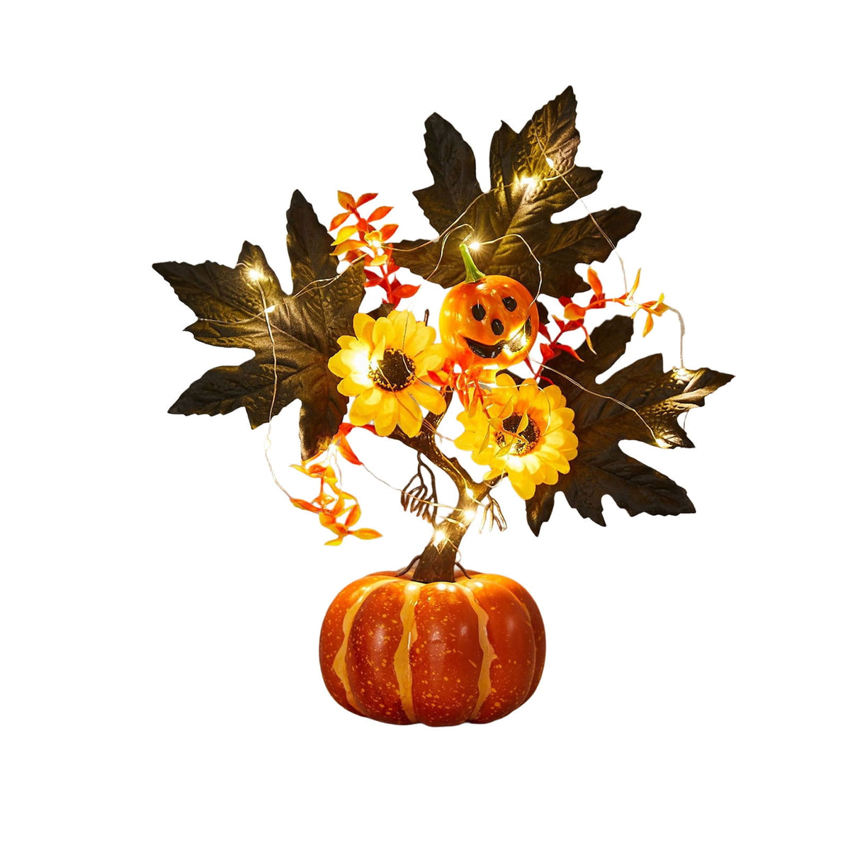 YSGFHGJW Halloween Thanksgiving Artificial Pumpkin Tree Decoration, Light Up with LED Lights, Fall Decor for Dining Table Living Room Porch