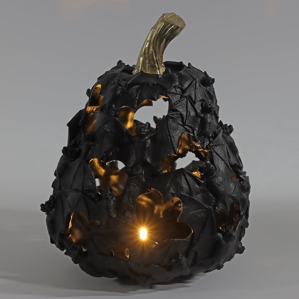 Light-Up Resin Bat Pumpkin Decoration, Black, 7.7", Halloween by Way To Celebrate