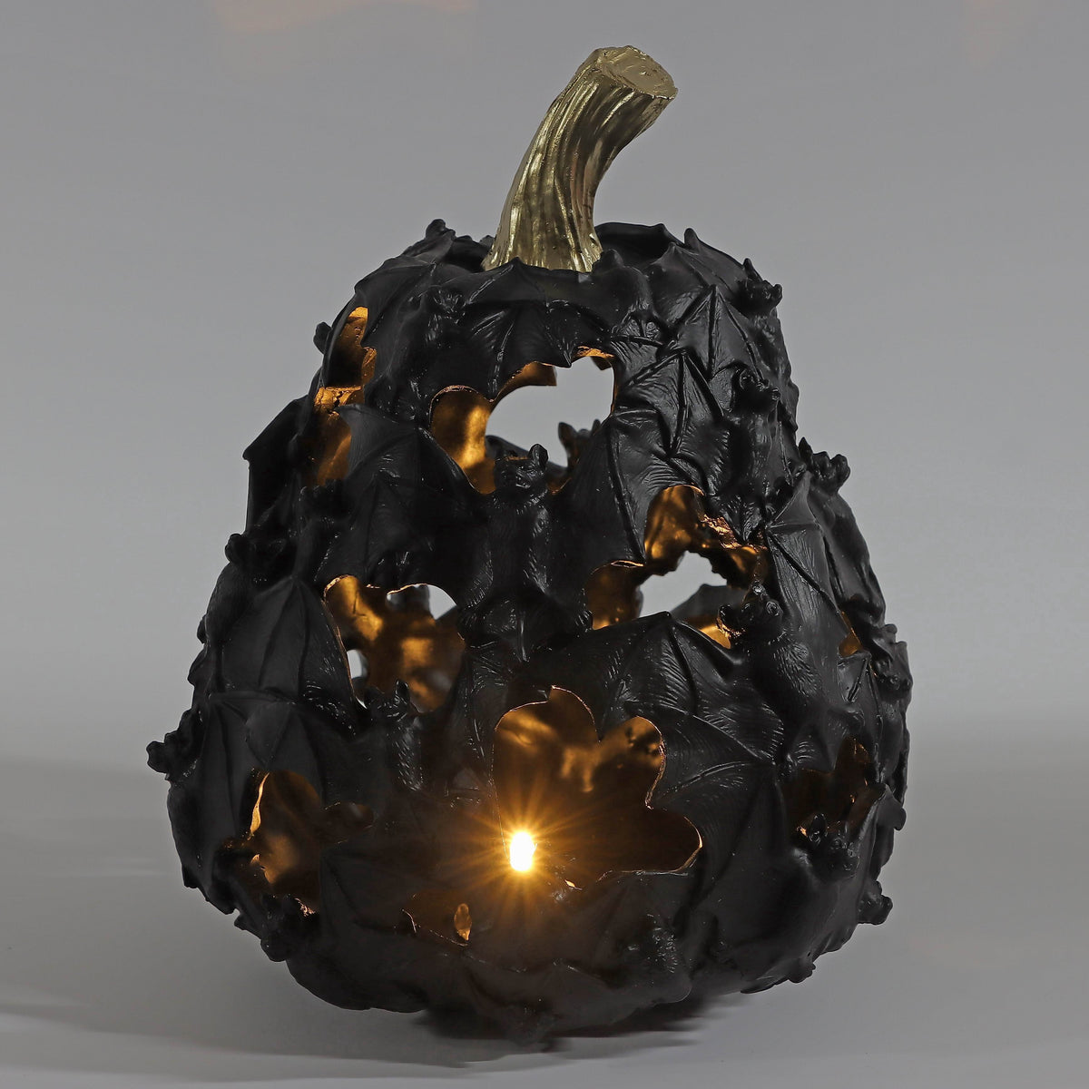Light-Up Resin Bat Pumpkin Decoration, Black, 7.7", Halloween by Way To Celebrate