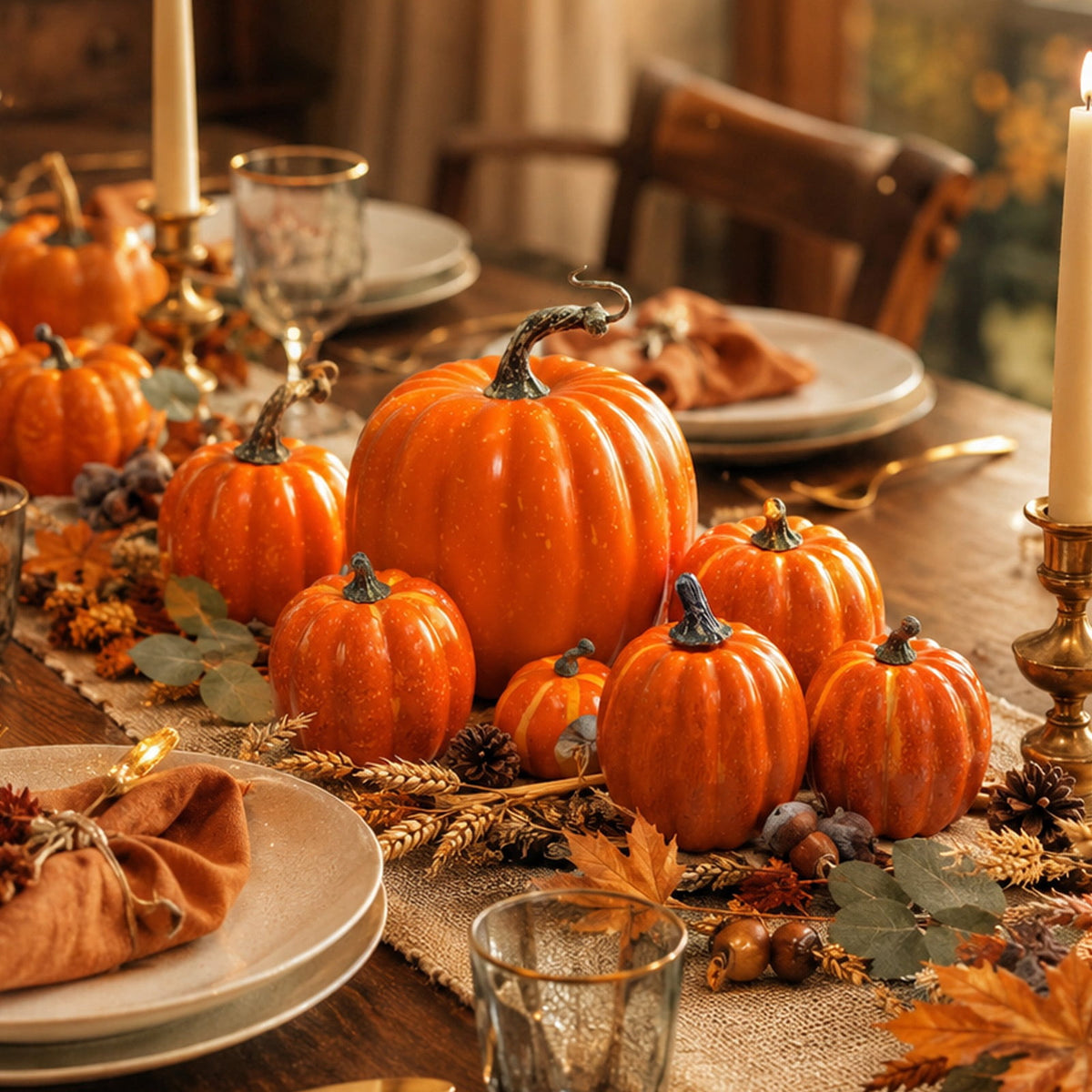 7 Pcs Assorted Size Artificial Pumpkin Set, Realistic Foam Pumpkin Decorations for Halloween Fall Harvest Decor, Thanksgiving Table Decor Centerpiece, Farmhouse Seasonal Home Decor and Party Display
