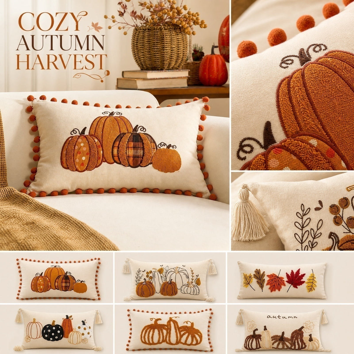 Pumpkin Pillow Cover Throw Pillow for Fall Seasonal Pillow Cover Lumbar Pillow Farmhouse Fall Decor Halloween Pillow Cover for Couch and Bed Thanksgiving Decor