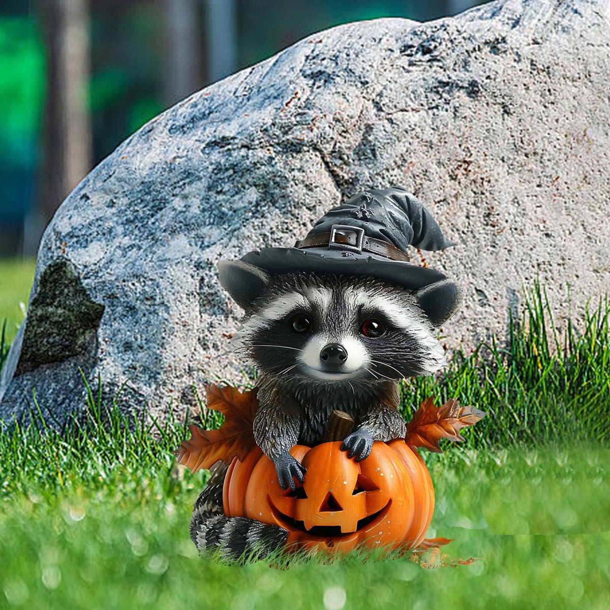 Nkmbld Halloween Pumpkin Cute Raccoon Acrylic Decoration Potted Plants Scene Decoration for Home Yard Patio Lawn Garden Halloween Party Supplies