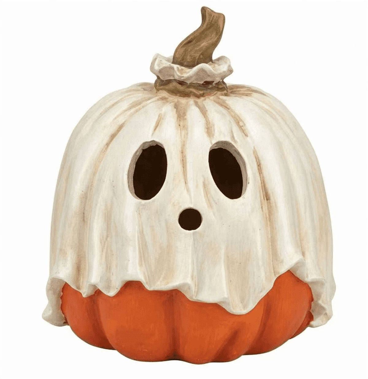 Halloween Ghost Pumpkin Candy Bowl - 2-Piece Detachable Resin Candle Holder, Spooky Jack-O'-Lantern Figurine with Ghost Cover for Tabletop Party Patio Indoor Outdoor Decor Halloween Decorations