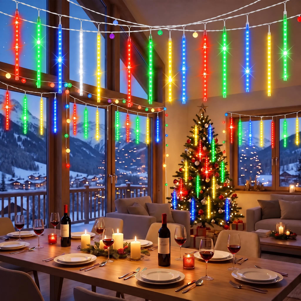 Scidweet Christmas String Lights, 20 inch 10 Tubes 540 LED Icicle Twinkle Meteor Shower Lights Outdoor for Christmas Halloween Holiday Party Home Decor, Blue