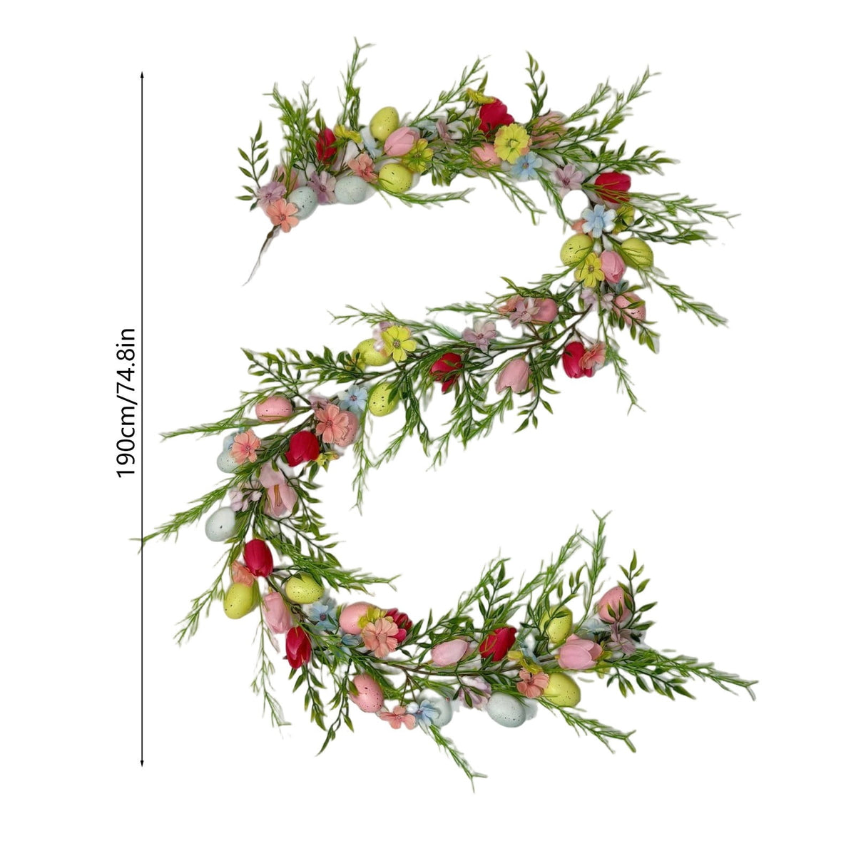 yulier Artificial Garland 70.86 inch Spring Garland with Flowers, Faux Vines Floral Hanging Garland for Holiday Wedding Spring Home Party Window Door Fireplace Table Indoor Outdoor Decor