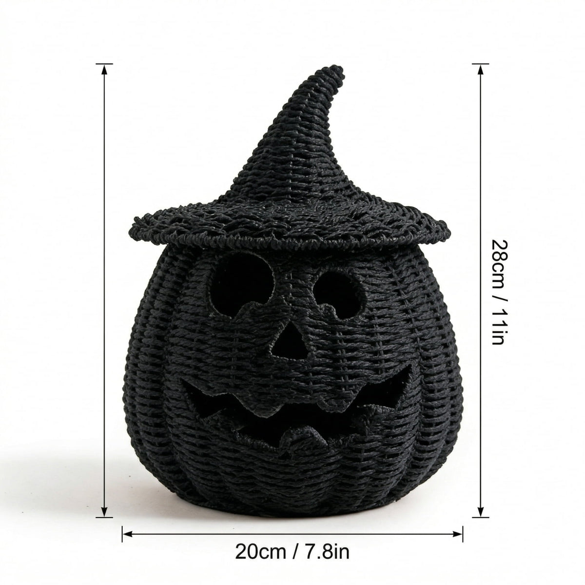 Handwoven Rattan Ghost Lantern with Witch Hat - 13.78 Inch White Wicker Ghost Decor, Light Up Halloween Decorations for Indoor Outdoor, Porch, Patio, Spooky Home Decor, Fall Harvest