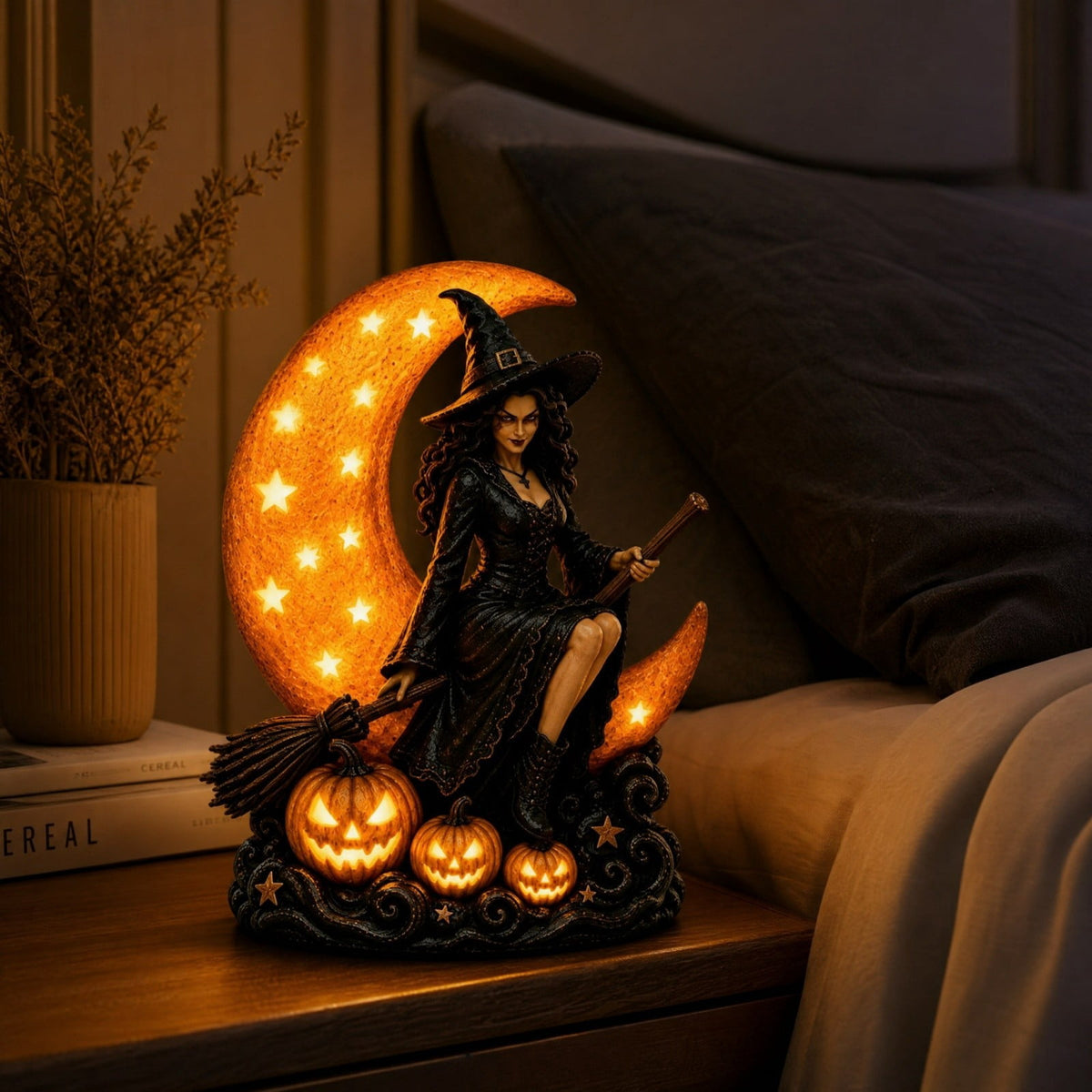 Stained Glass Witch Hat Lamp Gothic Halloween Lighting Decor, Vintage Witchy Hats Night Lights, Handcrafted Retro Resin Table Lamp for Bedroom, Living Room & Home Decor