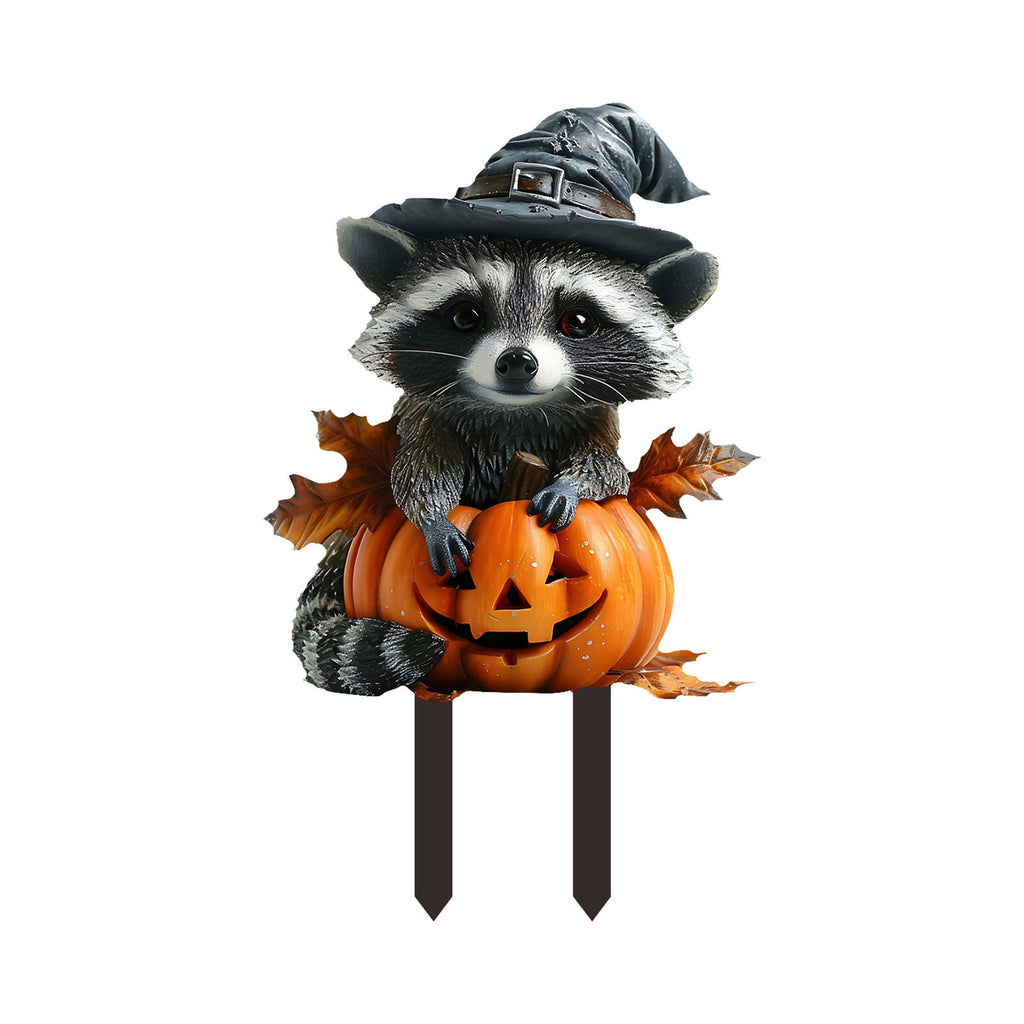 Nkmbld Halloween Pumpkin Cute Raccoon Acrylic Decoration Potted Plants Scene Decoration for Home Yard Patio Lawn Garden Halloween Party Supplies