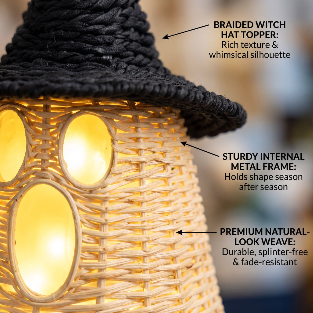 Wicker Ghost Decor, Halloween Decorations Indoor 12.2 Inch, Rattan Ghost Basket Tabletop Lamp Shade for Fall Home Mantel, Halloween Gift Ideal
