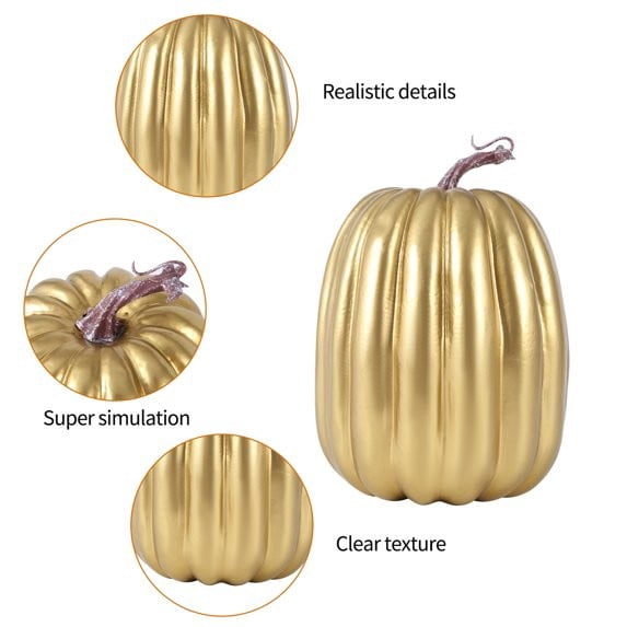 CQHVKQ 8 Inch Large Artificial Pumpkin Fall Decorations, Realistic Fake Harvest Pumpkin, Orange Gold Decorative Pumpkins for Table Centerpieces, Fall, Thanksgiving & Halloween DIY