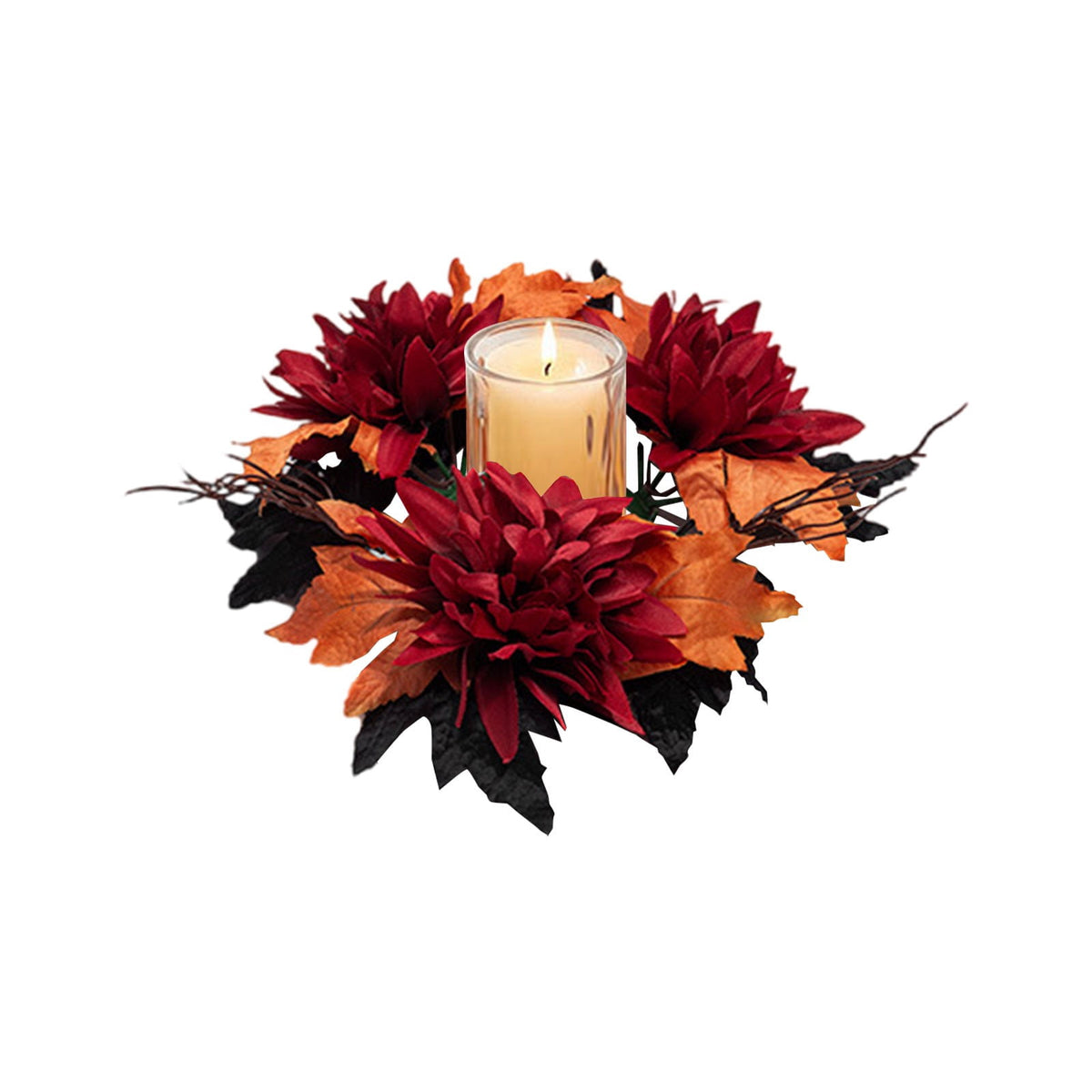 Fall Candle Ring,Artificial Maple Leaves Pumpkins Decorative Wreaths,Berry Wreath for Pillar Candle Holder,Candle Ring for Halloween Centerpieces and Farmhouse Table Decor,7.48 inch(Pink)