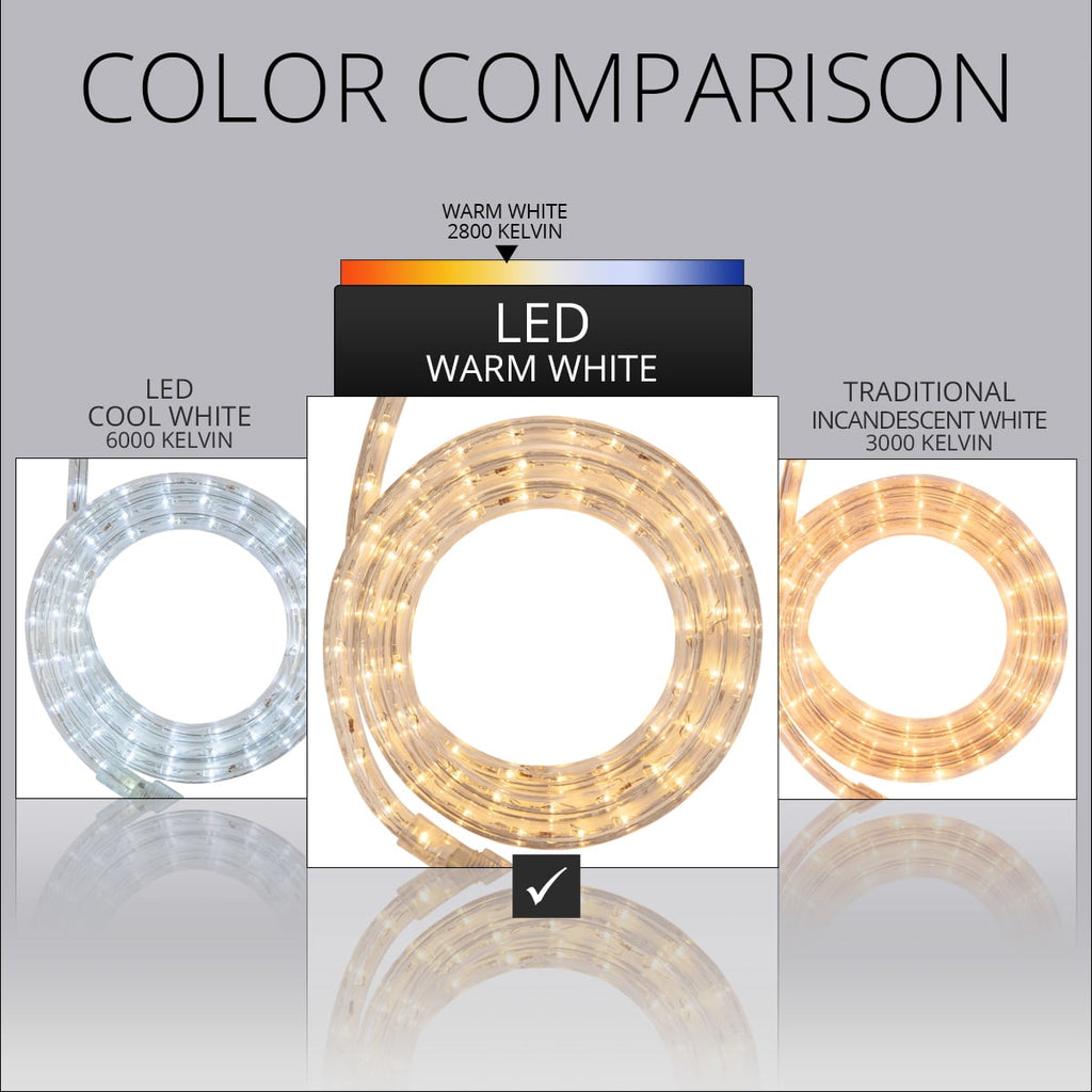 18 ft. LED Warm White Rope Light Kit, 216 Lights, Connectable Ready-to-Install Christmas Decorative Party Lighting, Mounting Clips Included