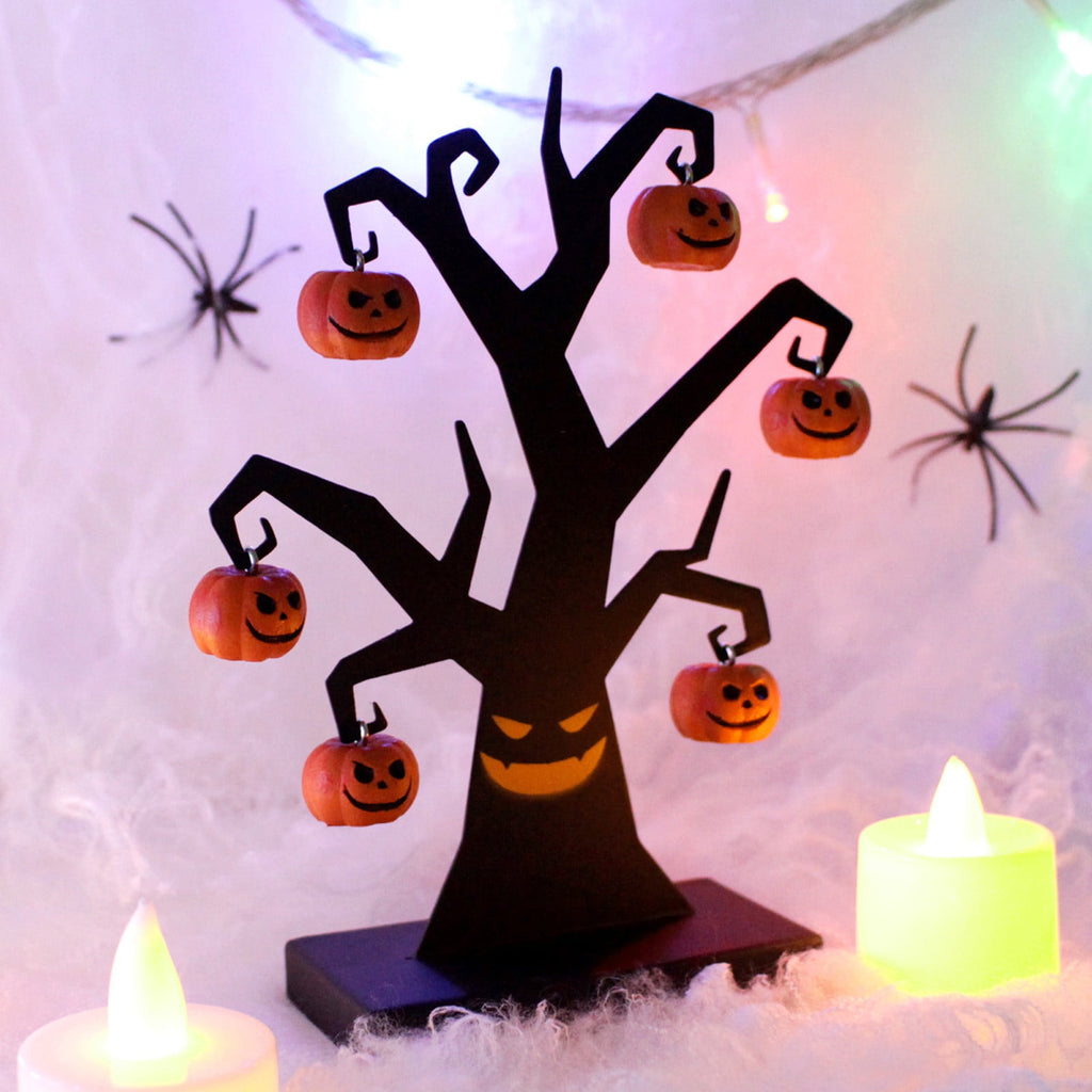 Blueek Halloween Indoor Decor, MiNi Halloween Tree with 6 Pumpkin Ornaments, Halloween Decorations Black Tree for Indoor Home Desk Table