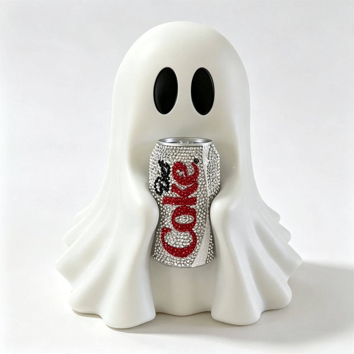 Halloween Ghost Figurine, Resin Lighted Ghost Ornament with Pumpkin Lantern & Beverage Cup, Tabletop Halloween Indoor Decor