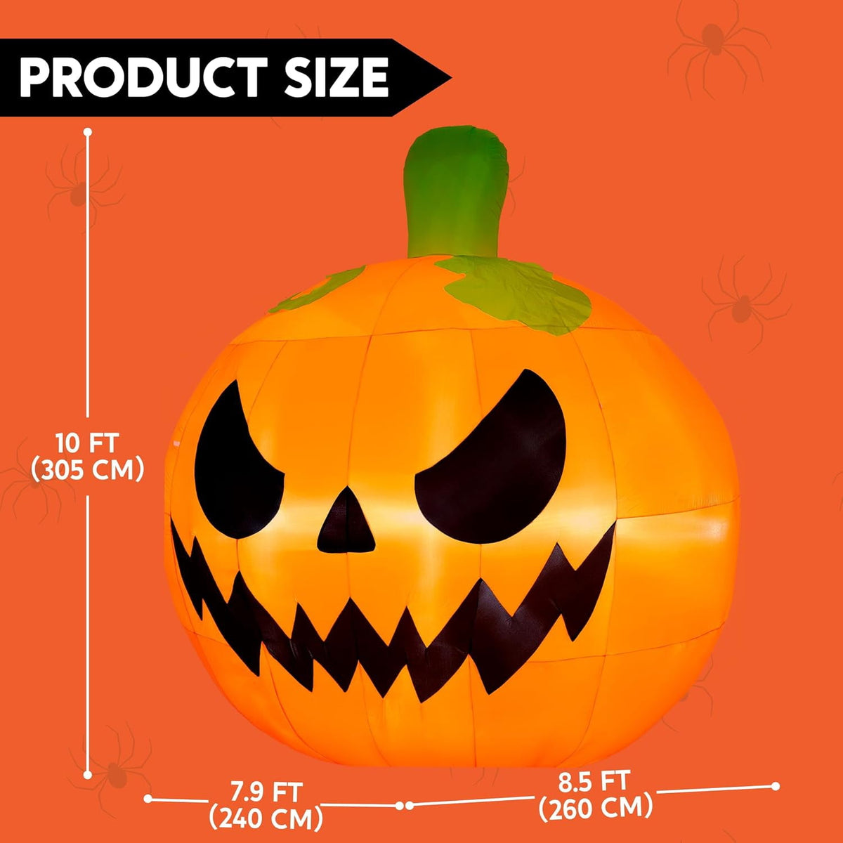 Joyfy 10 Ft Tall Halloween Inflatables Pumpkin,Giant Pumpki Blow Up Decor with Built-in LED Lights,Outdoor Decorations for Yard,Lawn,Garden