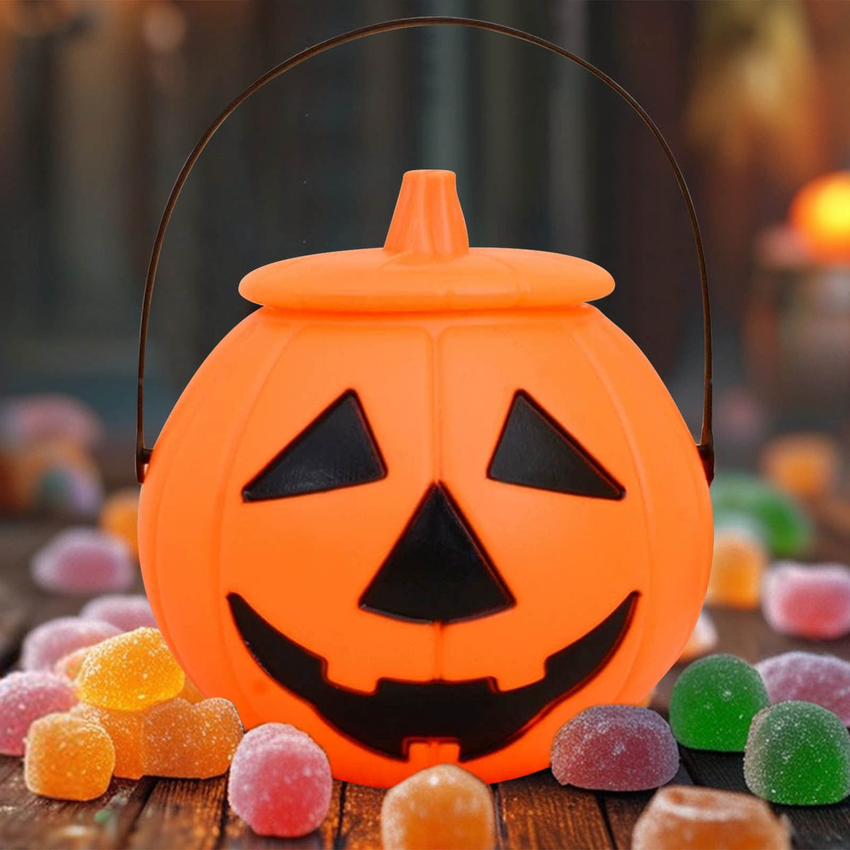 Kyusrd Trick or Treat Halloween Lantern Pumpkin Decoration Lighted Table Centerpieces Ornaments Spooky Pumpkin Prop Decor Decorative Wedding Candy Bowl Organizer Canisters