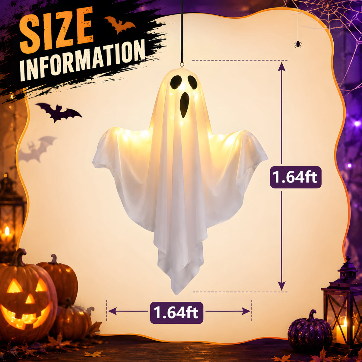 DAYBETTER Halloween Hanging Ghosts Decoration, LED White Ghost Light Up Kit Decor with adjustable arms for Indoor Outdoor Garden Yard Porch Scary Cute Halloween Ghost Decor Gifts (2 Pack)