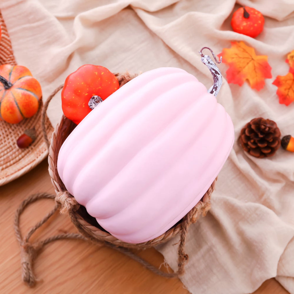 CQHVKQ 8 Inch Large Artificial Pumpkin Fall Decorations, Realistic Fake Harvest Pumpkin, Orange Gold Decorative Pumpkins for Table Centerpieces, Fall, Thanksgiving & Halloween DIY