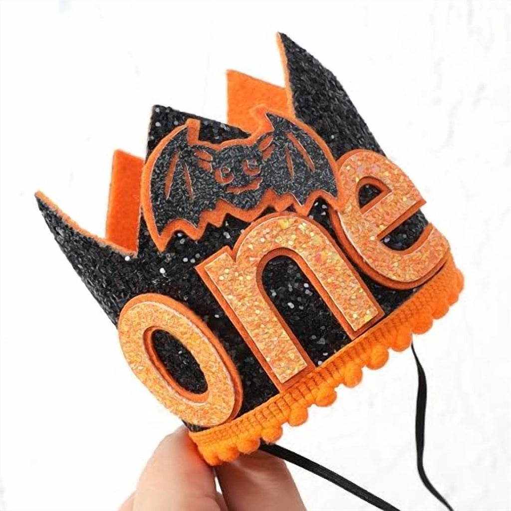 Pumpkin First Birthday Crown - 1st Halloween Party Hat, Little Pumpkin hat, Headwear, Halloween Bats Decor