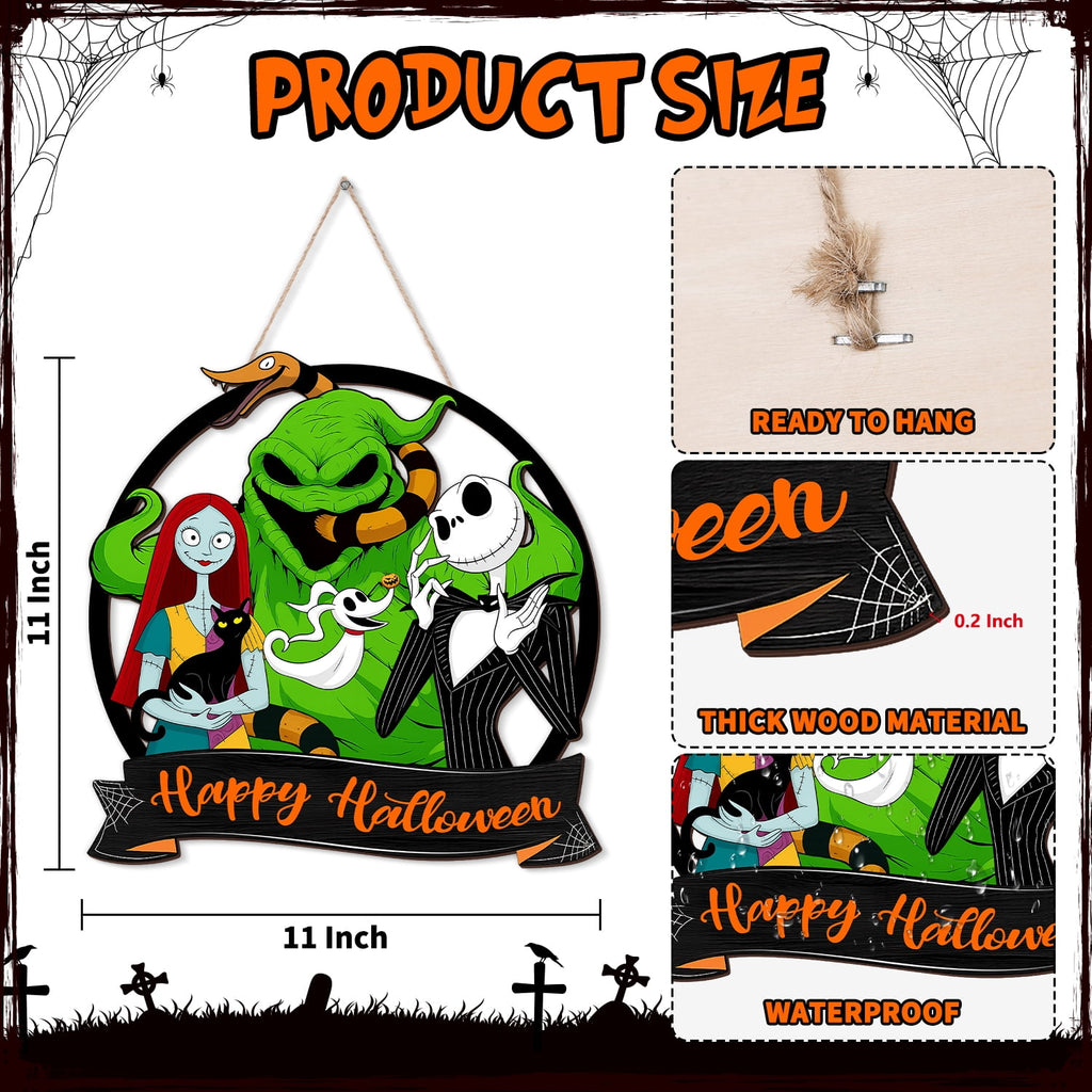 YIBAGA Halloween Door Hanging Sign Wreath Decorations, Happy Halloween Ghost Cat Snake Wooden Hanger Home Decor Party Supplies