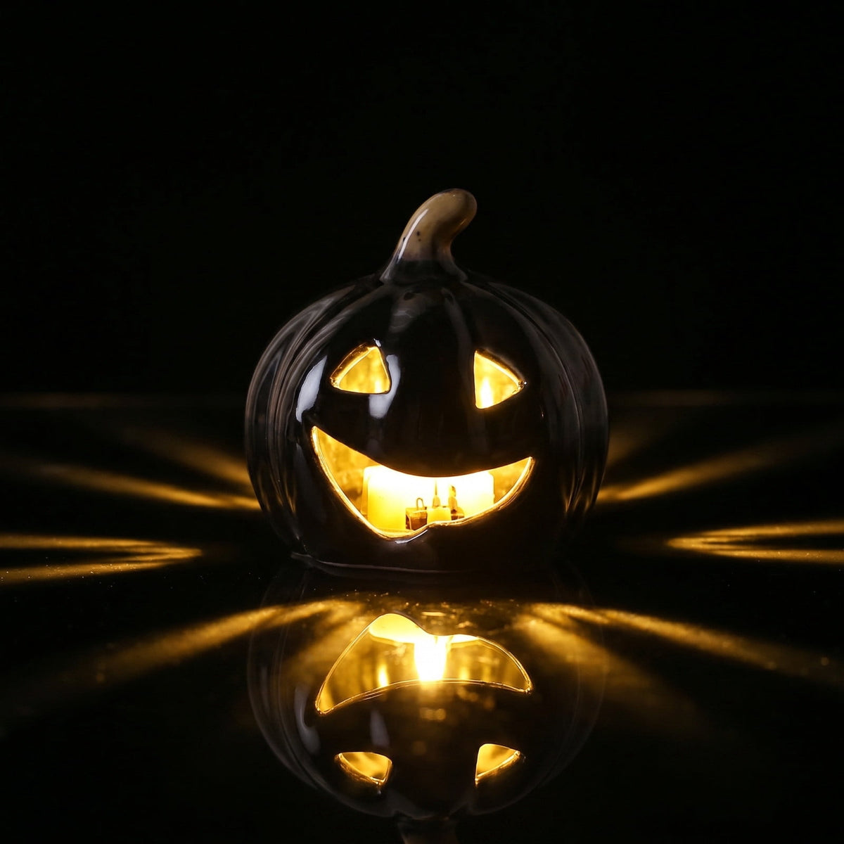 LEFXSMR Pumpkin Night Light, Ceramics Glowing Pumpkin Decor with Led, Waterproof Halloween Light for Home Holiday Desktop Decor