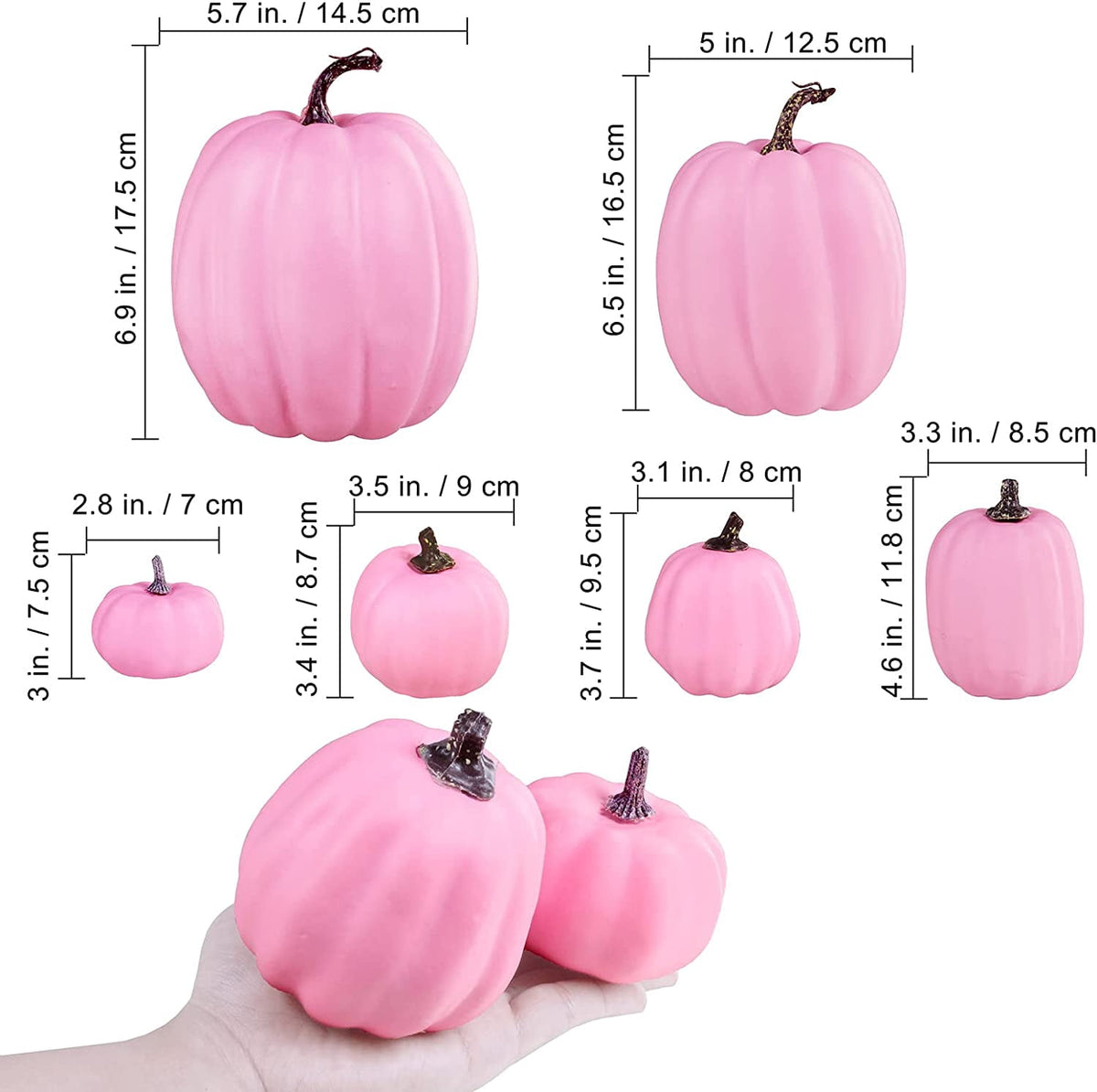 Foraging dimple 7 Pcs Assorted Harvest Orange Artificial Pumpkins Decorative Pumpkins Foam Pumpkins with Gold Stems for Fall Harvest Autumn Home Wedding Thanksgiving Halloween Party