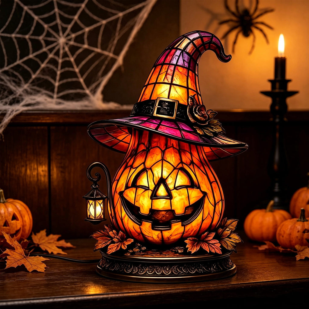 Diceymbol 11.81 Inch Halloween Ghost Night Light, Witch Hat Ghost Lamp with Jack O Lantern, Halloween Decorations Indoor for Table Mantel Party Decor