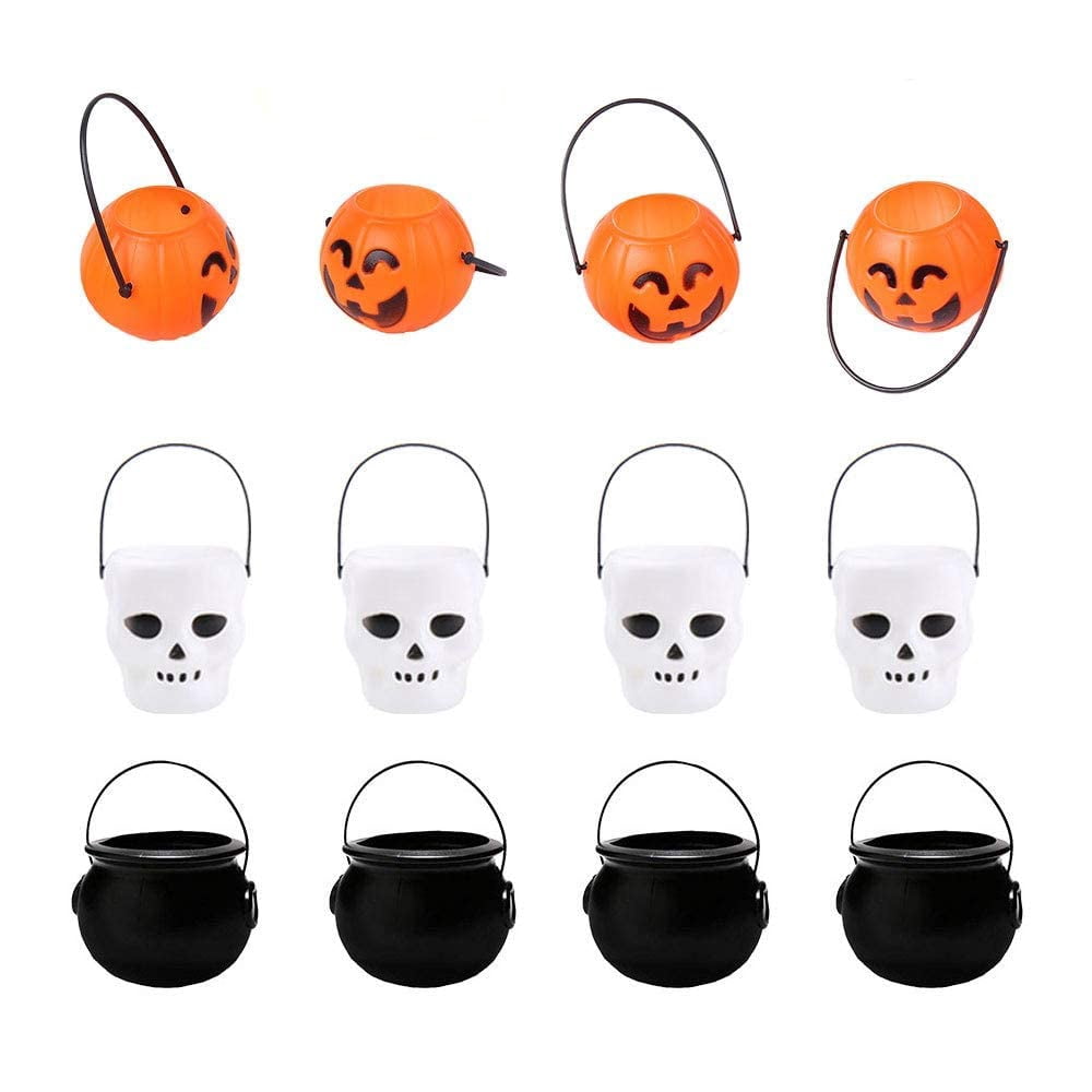 CRAZY NIGHT 12PCS Mini Halloween Pumpkin Candy Bucket, Plastic Trick or Treat Basket for Kids, Portable Halloween Candy Pumpkin Pails for Halloween Party Decor Favors