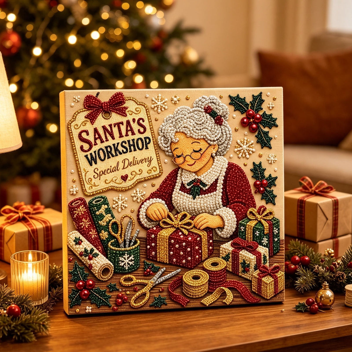 JWZZYD DIY Christmas Pearl Painting Art Kit with Frame, 9.8" Christmas Pearl Beads Art Craft Set, Gemstone Dots Beads for Holiday Christmas Wall Decor, Decoration Gift(Reindeer)