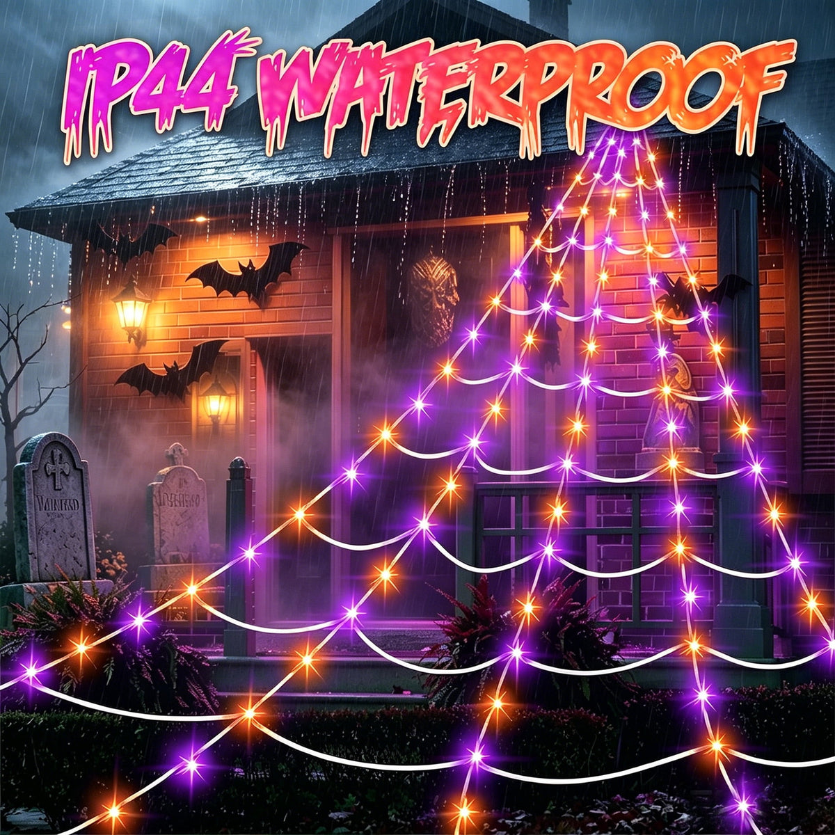 VOLIVO Halloween Spider Web Light, 250 LED 15.7 x 16.4 FT Halloween Decor, 8 Modes Remote Waterproof for Indoor Outdoor Party (Purple & Orange)