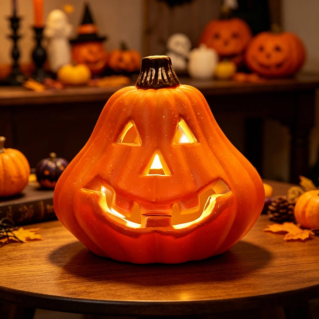 Tdxkok Halloween Large Plastic LED Light Up Pumpkin Outdoor Yard Porch Home Storefront Mall Holiday Display Decoration Ambient Lighting Lantern