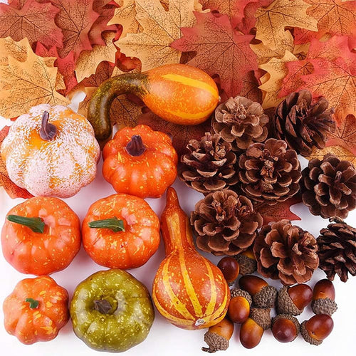 50 Pcs Artificial Pumpkins Decoration Set Mini Autumn Harvest Decoration Fall Pumpkin Table Decoration