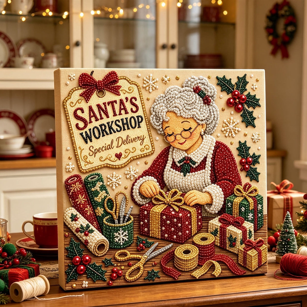 JWZZYD DIY Christmas Pearl Painting Art Kit with Frame, 9.8" Christmas Pearl Beads Art Craft Set, Gemstone Dots Beads for Holiday Christmas Wall Decor, Decoration Gift(Reindeer)
