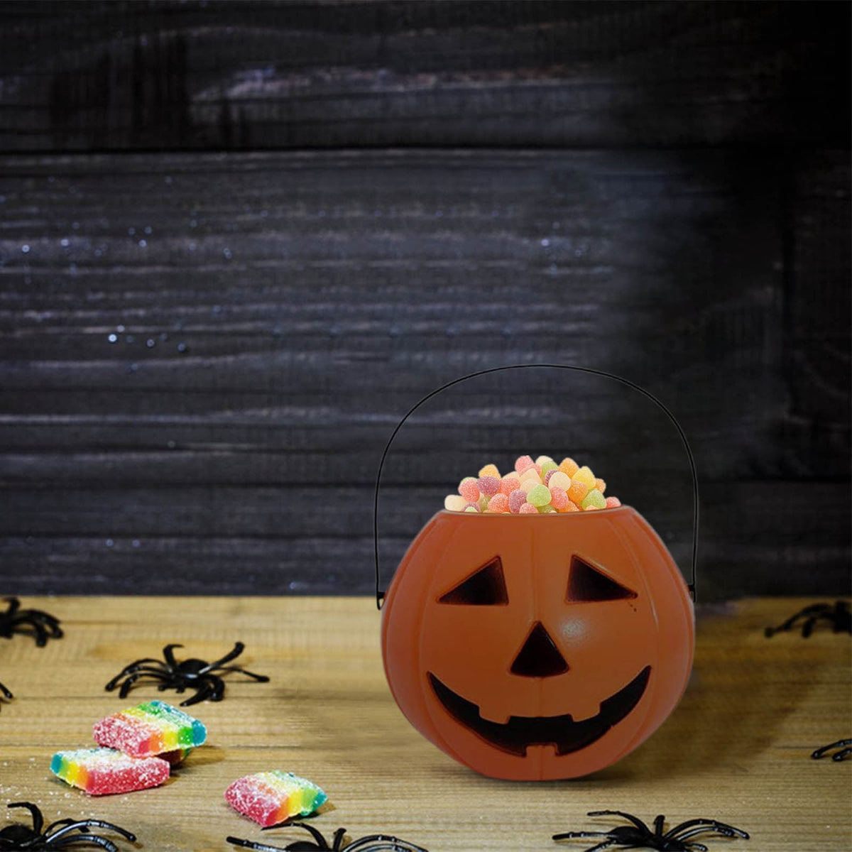 Kumdkd Halloween Pumpkin Bucket for Kids - Plastic Trick or Treat Candy Pail with Handle, Party Decor