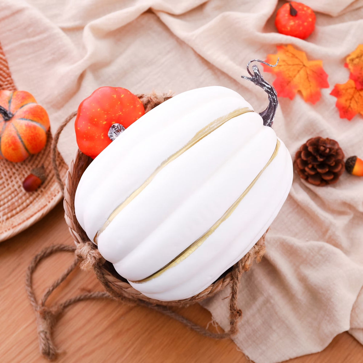 CQHVKQ 8 Inch Large Artificial Pumpkin Fall Decorations, Realistic Fake Harvest Pumpkin, Orange Gold Decorative Pumpkins for Table Centerpieces, Fall, Thanksgiving & Halloween DIY