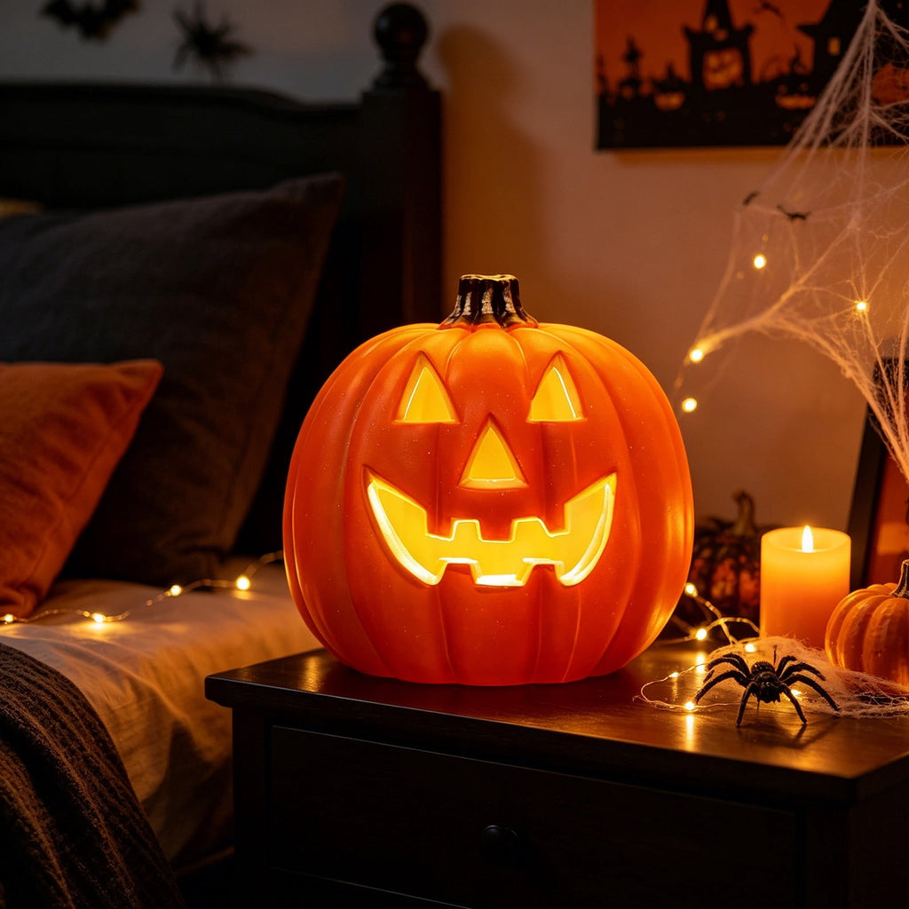 Halloween Lighted Pumpkin Decoration, Glowing Jack o Lanterns, Large LED Pumpkin Lamp with Warm Glow, Outdoor Yard Porch Halloween Decor, Holiday Display Ornament for Home Party