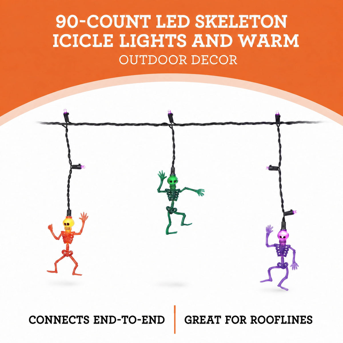Indoor/Outdoor 30-Count LED Skeleton Icicle Lights, Purple and Warm White, 6', Halloween by Way To Celebrate