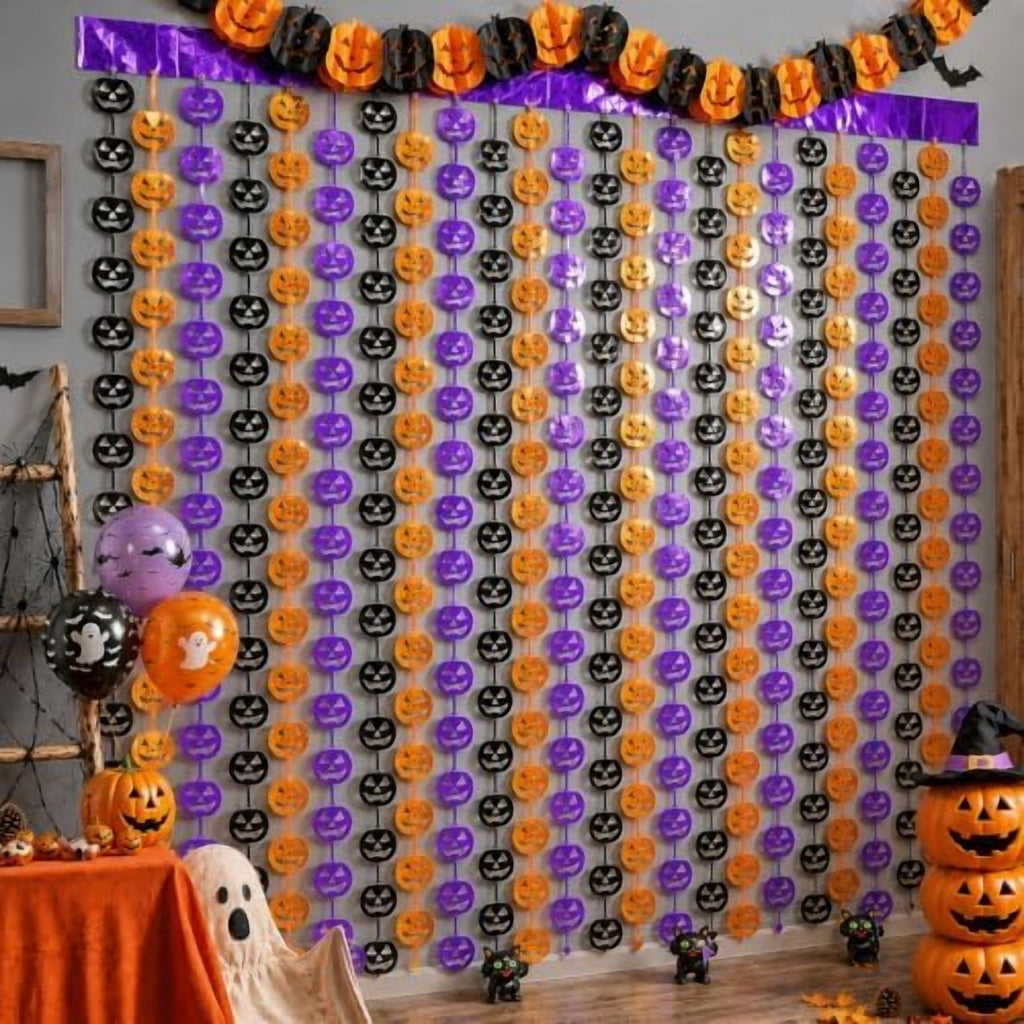 Halloween Party Decorations, 2 PCS Pumpkin Metallic Foil Fringe Curtain
