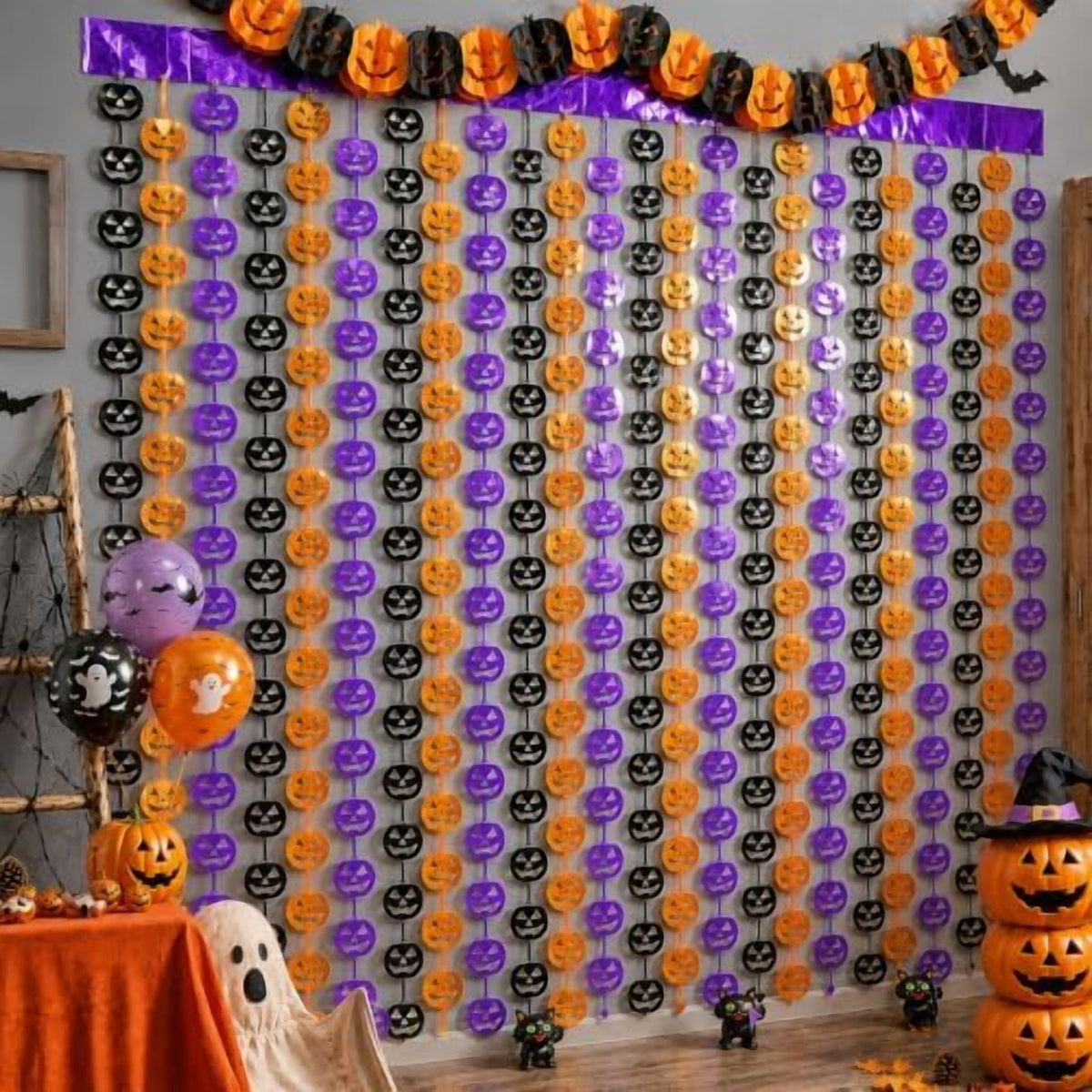 Halloween Party Decorations, 2 PCS Pumpkin Metallic Foil Fringe Curtain