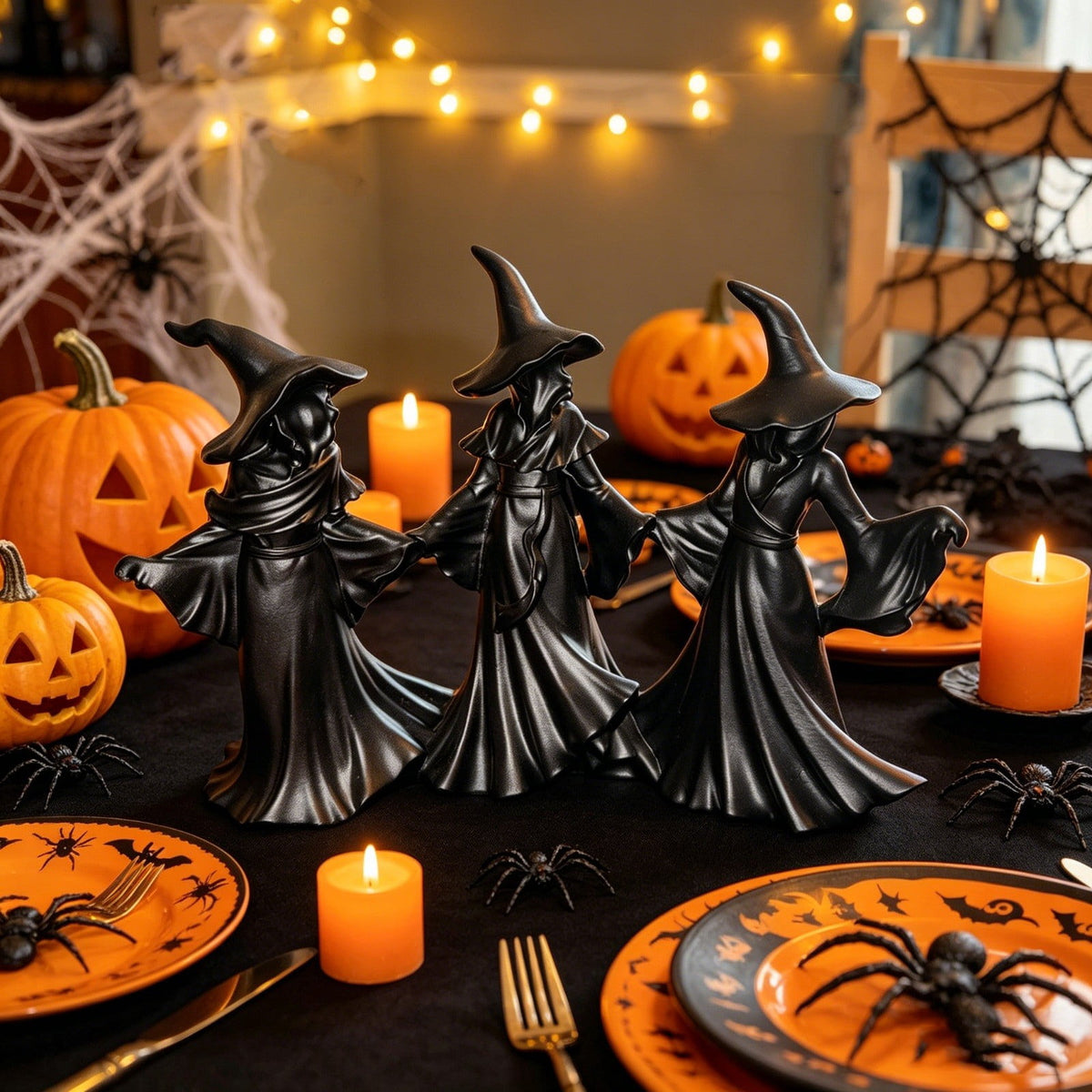 2026 New Halloween Mossy Tree Witch With Crow Light Up 7" Resin Figurine Rave Mantel Shelf Party Decorations